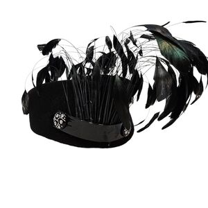 Vintage‎ Bollman Hat Co. Black Wool Doeskin Felt Feathered Pill Box Hat
